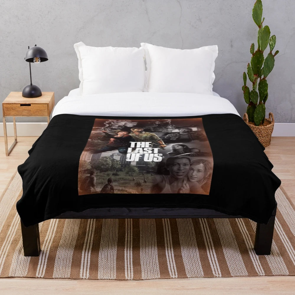 Cozy Last of Us inspired plush blanket with gaming and survival horror motifs