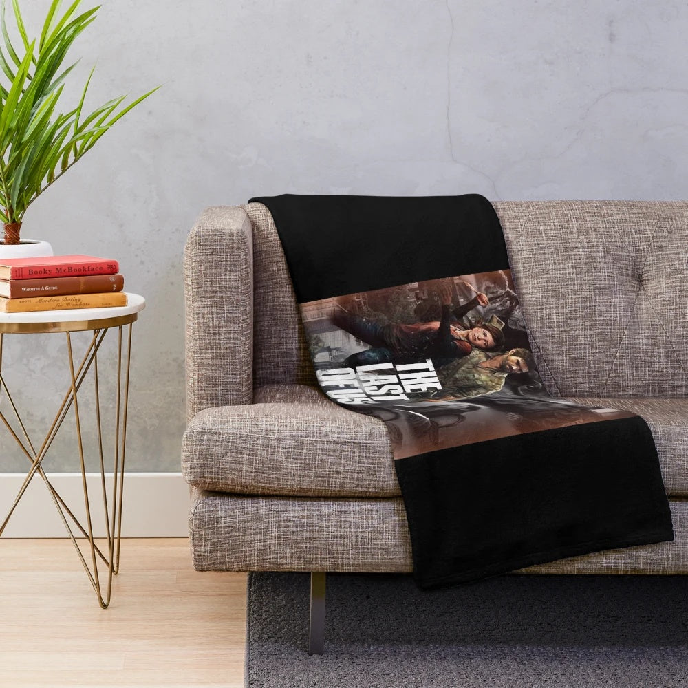 Cozy Last of Us inspired plush blanket with gaming and survival horror motifs