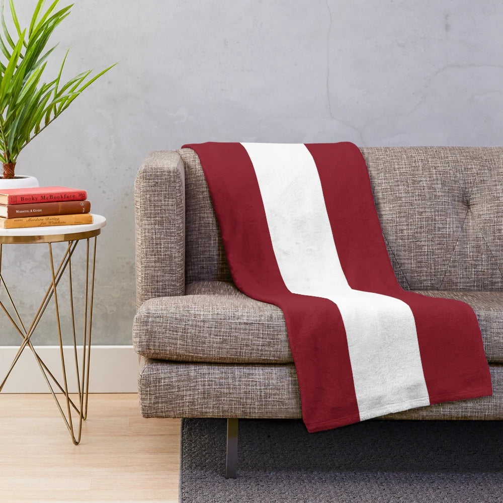 Latvian flag plush blanket for cozy Baltic home decor