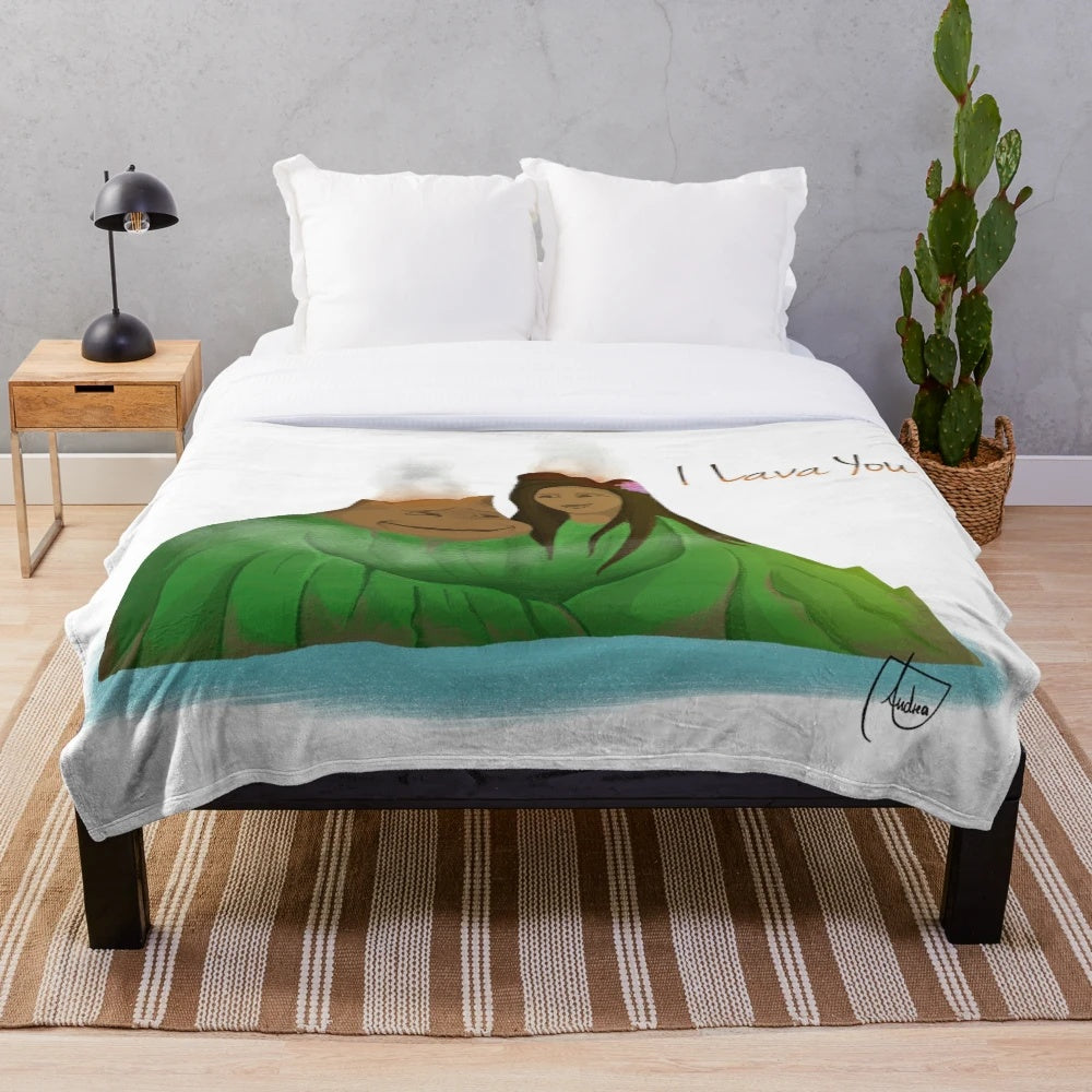 Cozy plush blanket featuring a lava-themed design inspired by Pixar's "I Lava You