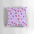 A soft, lavender-colored pillow with a cute bunny design, perfect for adding a touch of warmth and comfort to any room.