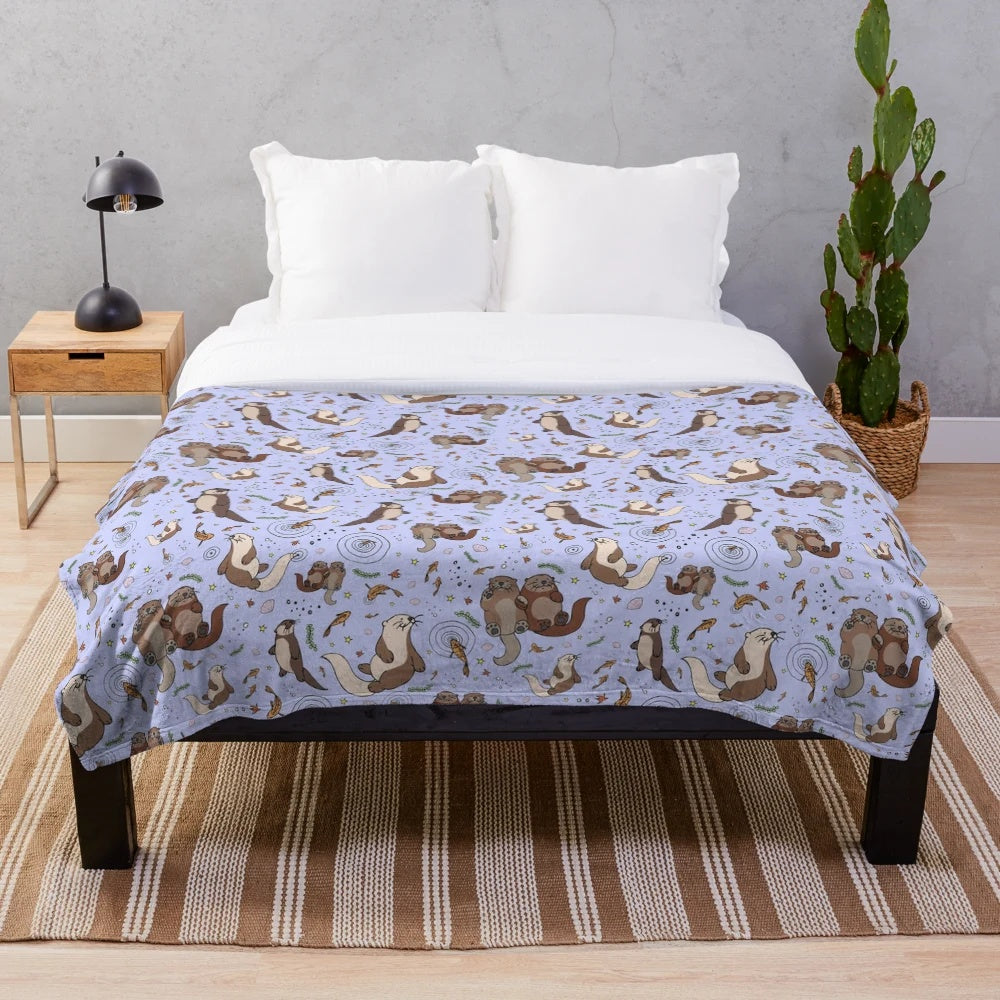 Soft and plush lavender otter pattern blanket