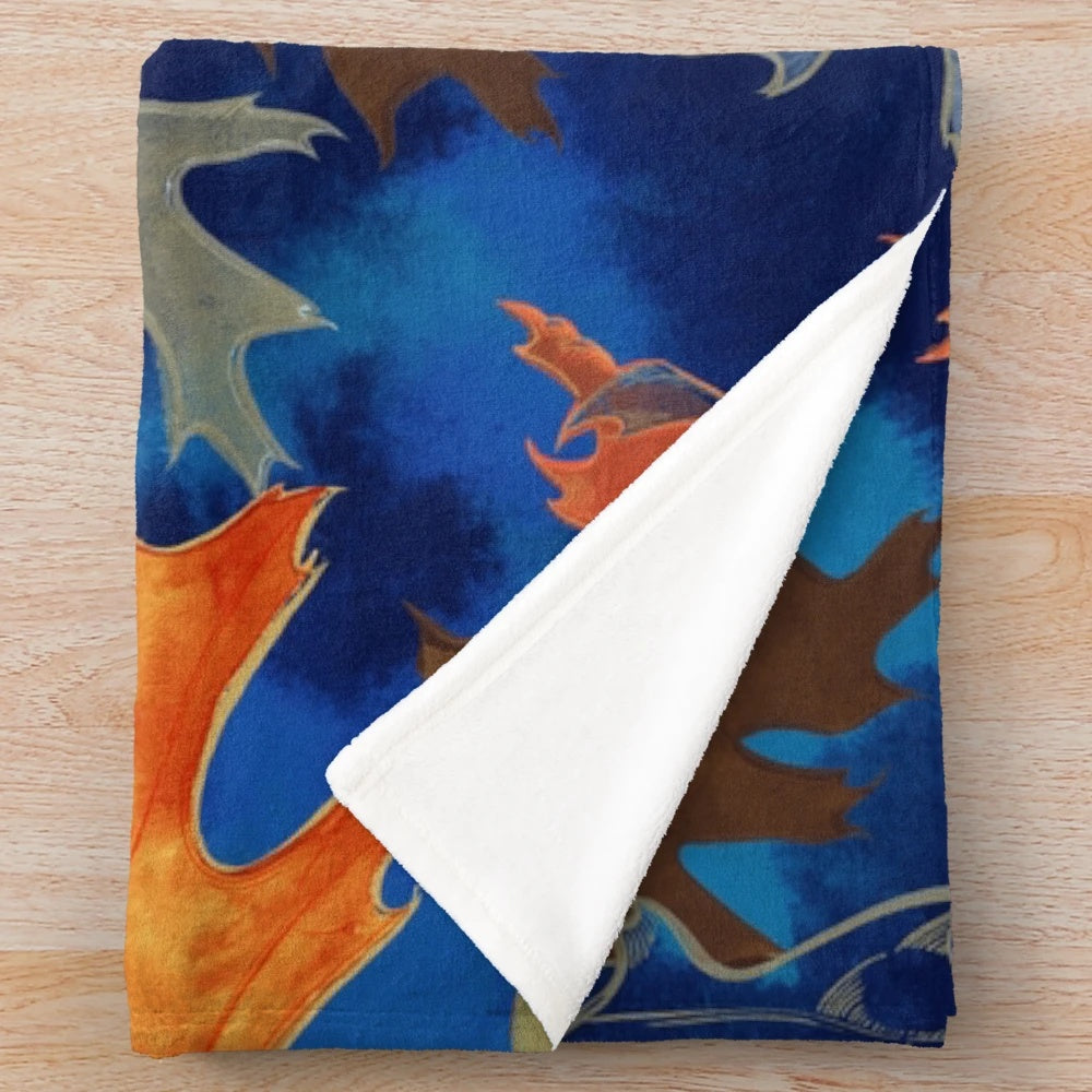 Colorful leaf print plush blanket for cozy fall and Thanksgiving home decor
