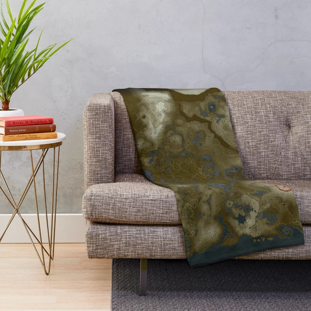Plush blanket featuring the map from the Legend of Zelda: Breath of the Wild video game