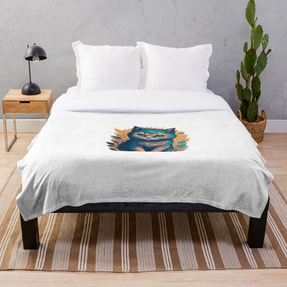 Soft and dreamy plush blanket featuring a fantasy cat in a pastel, watercolor-style illustration