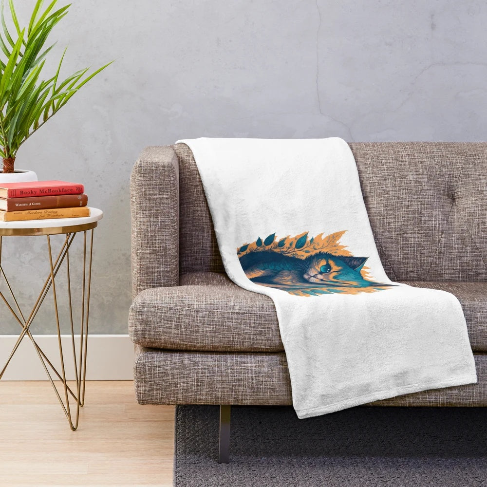 Soft and dreamy plush blanket featuring a fantasy cat in a pastel, watercolor-style illustration