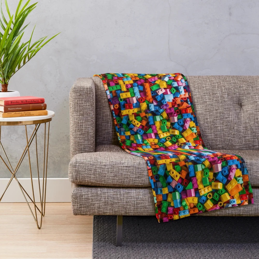 Lego inspired plush blanket with a cozy lego texture design