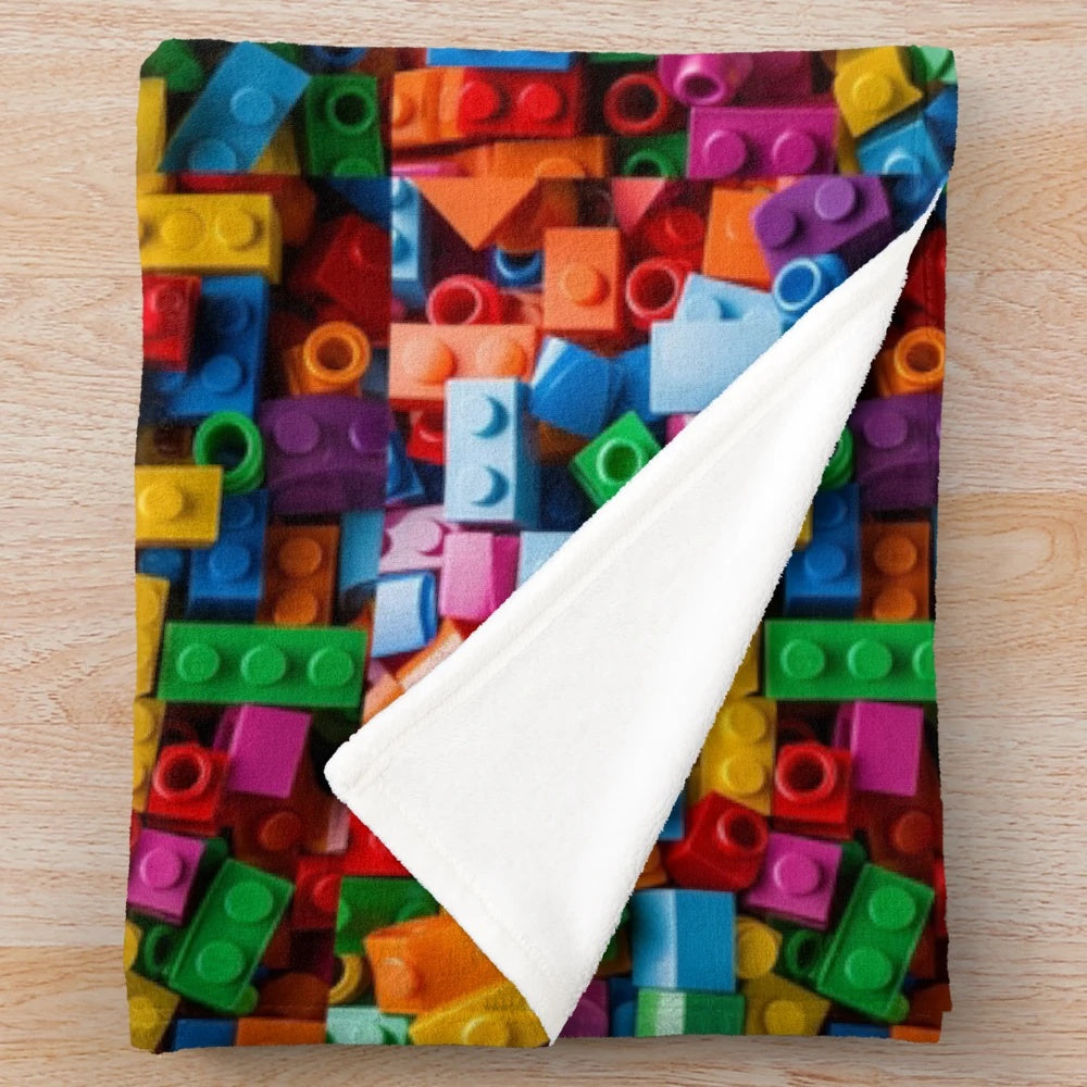Lego inspired plush blanket with a cozy lego texture design