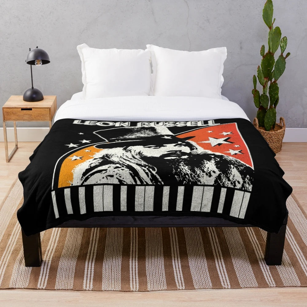 Leon Russell Plush Blanket with Acoustic Guitar