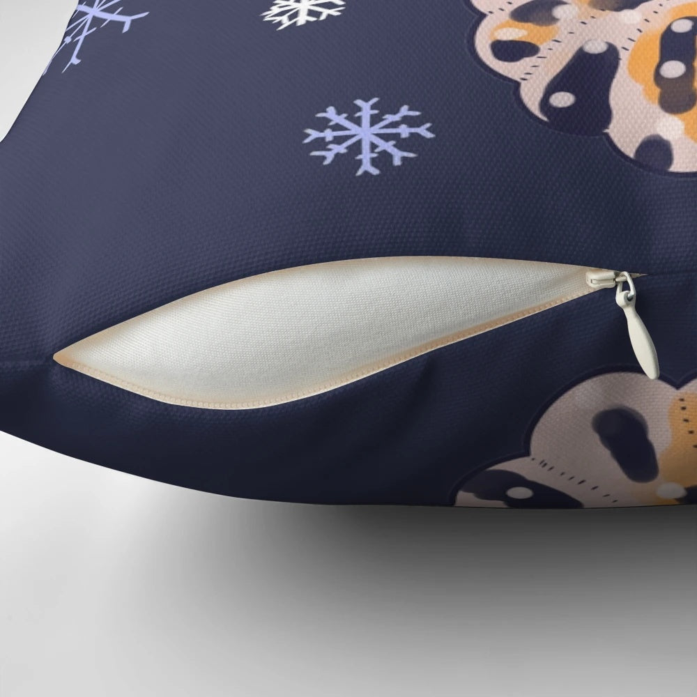 Adorable leopard gecko wearing a festive sweater on a plush winter pillow