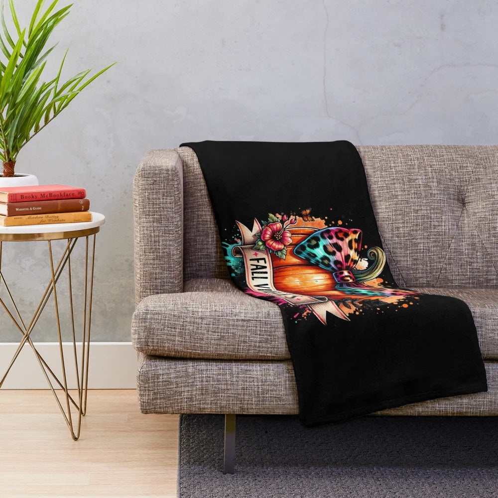 Leopard print pumpkin design plush blanket for fall