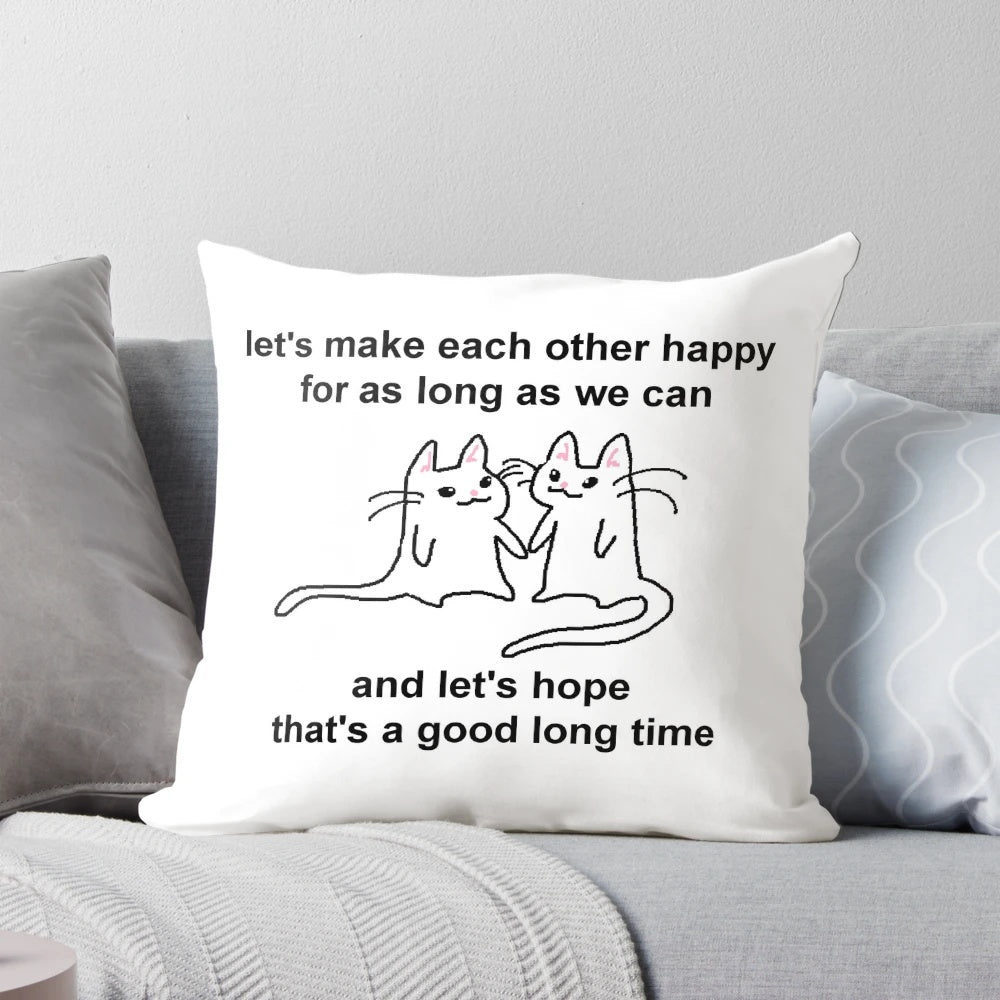 A soft, square pillow featuring a cute pixel art design of two cats in a romantic embrace.