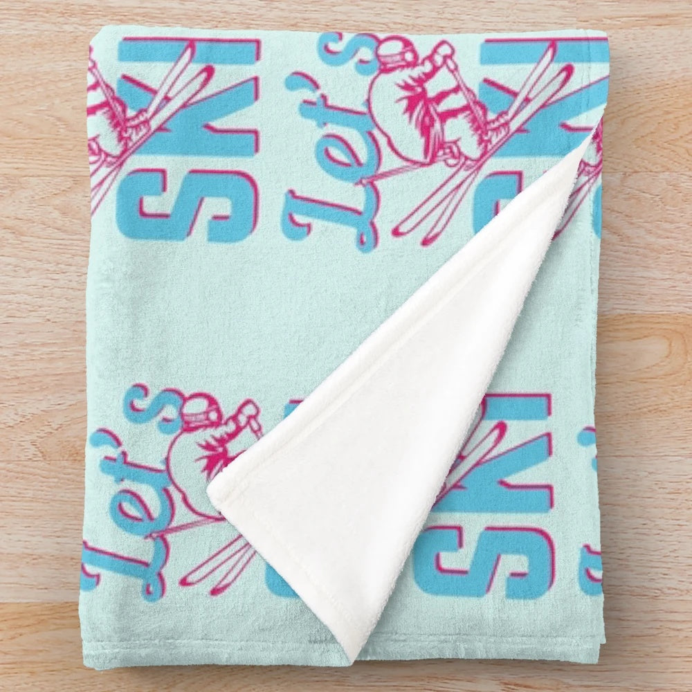Let's Ski Plush Blanket featuring a snowy winter scene