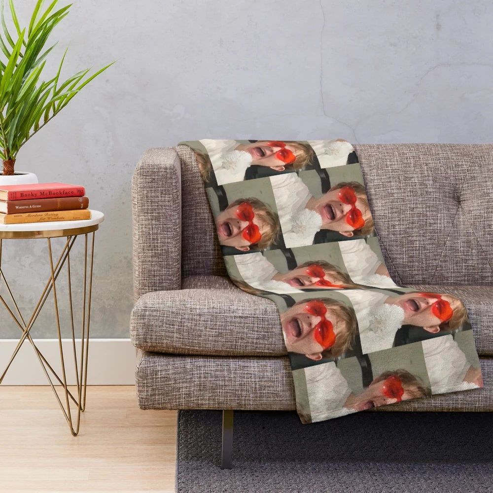 Lewis Capaldi inspired plush blanket featuring heart-shaped sunglasses