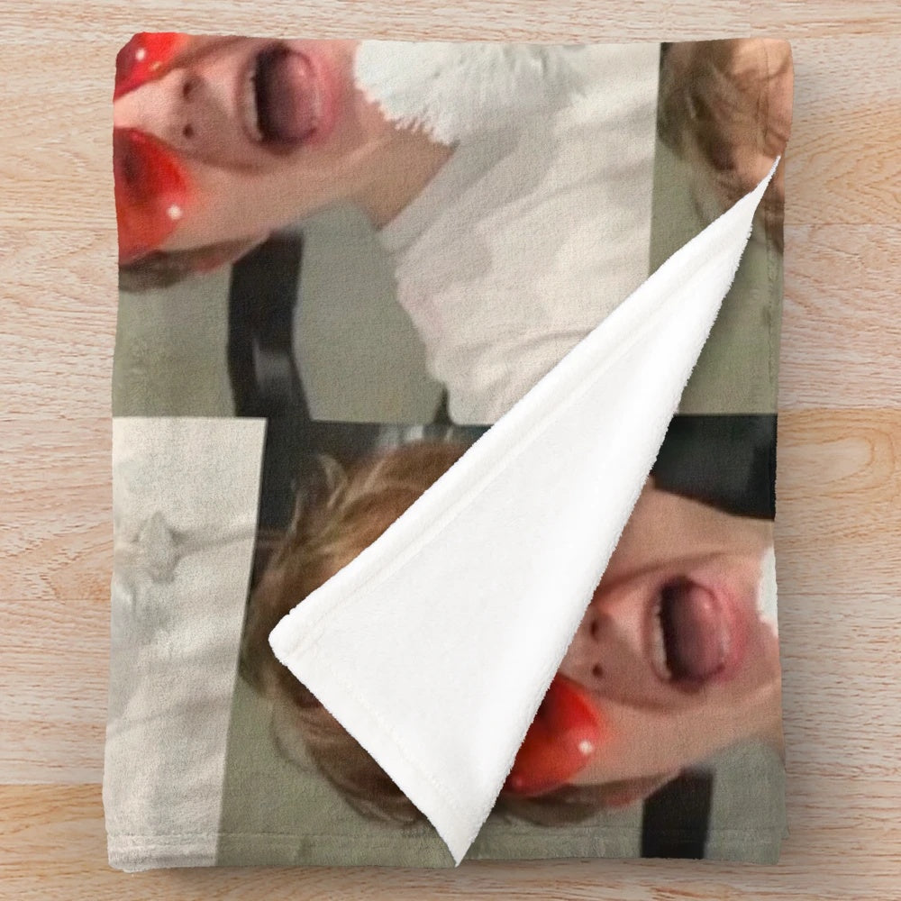Lewis Capaldi inspired plush blanket featuring heart-shaped sunglasses