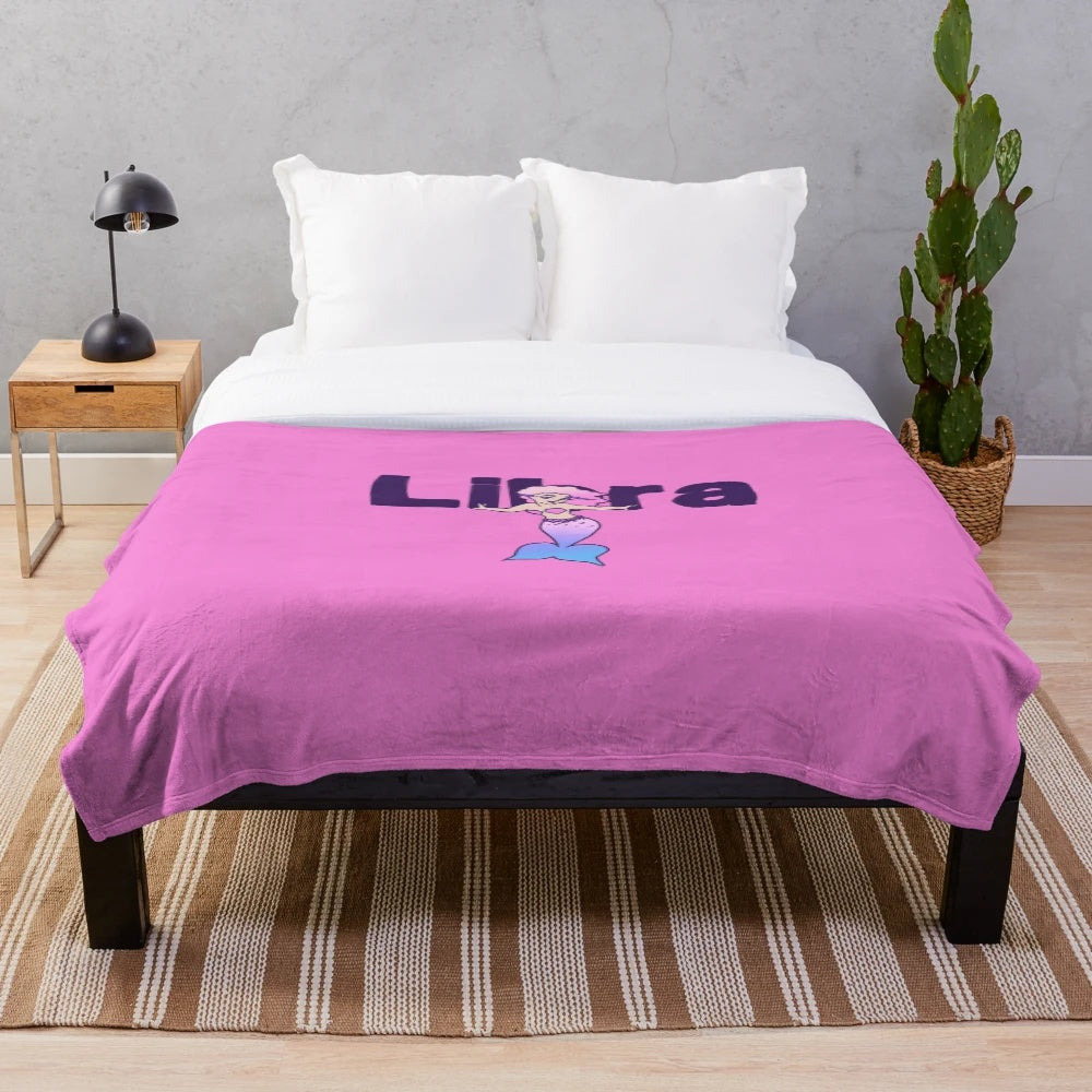 Libra mermaid plush blanket with purple and pink colors