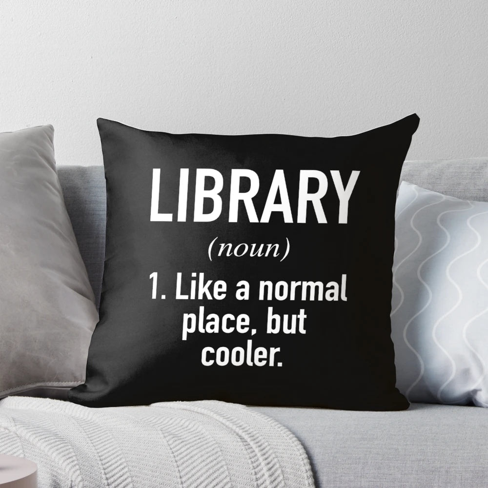 A plush, decorative library-themed pillow for book lovers and librarians