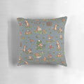 Decorative throw pillow featuring an illustrated design of foxes in a library setting