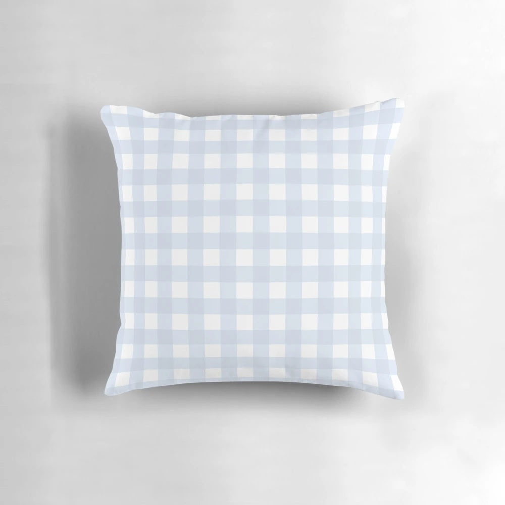 Light blue and white gingham pattern throw pillow