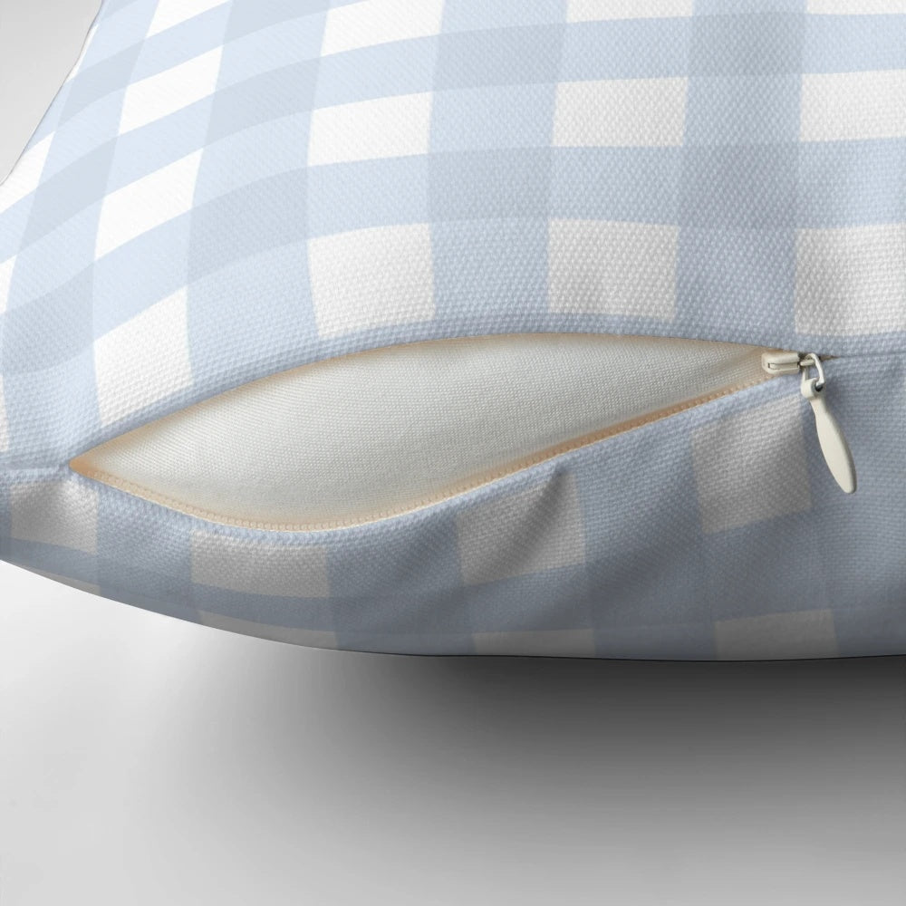 Light blue and white gingham pattern throw pillow