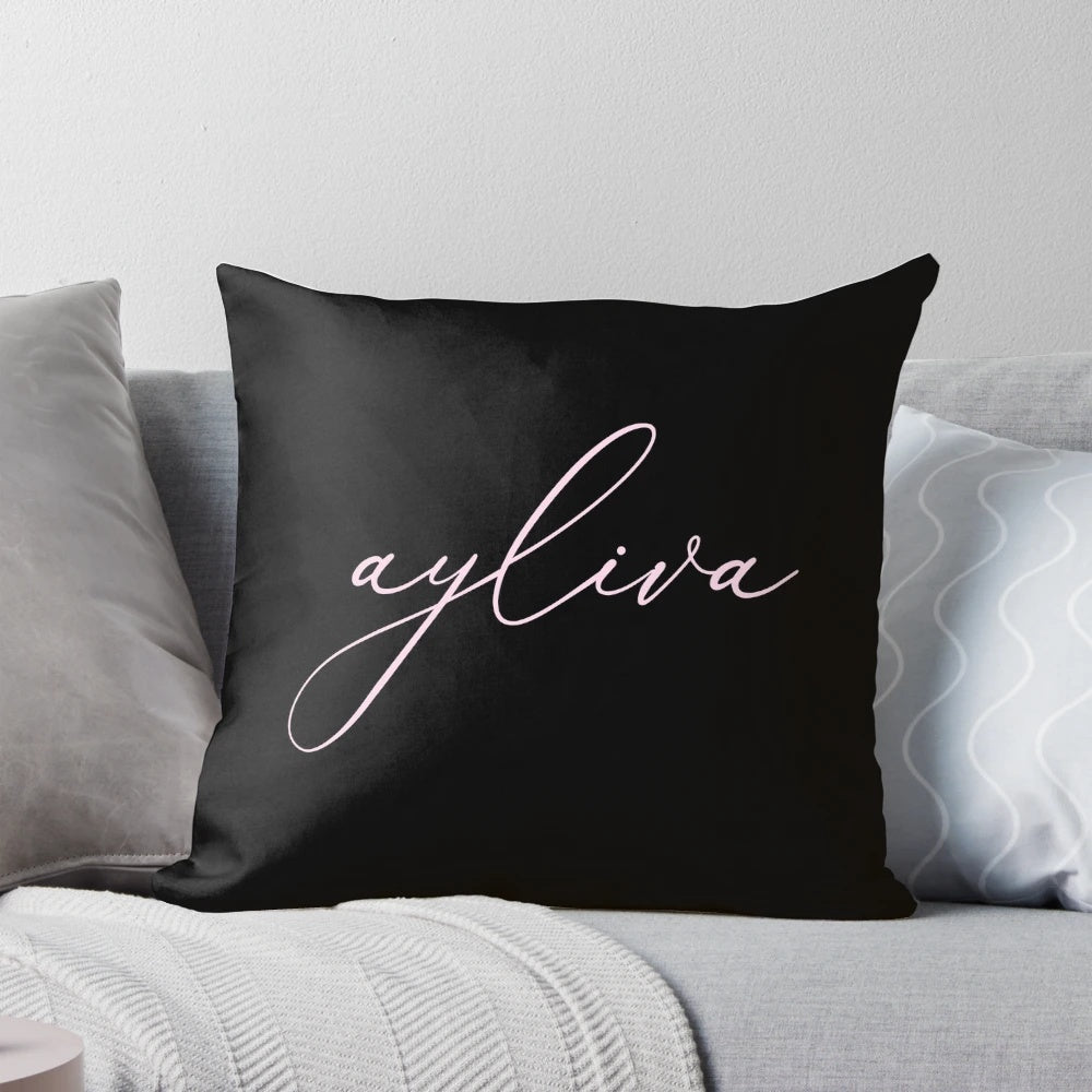 A soft, light pink decorative pillow for your bedroom or living space.