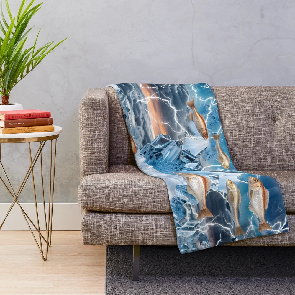 Lightning fish plush blanket with surreal, artistic design