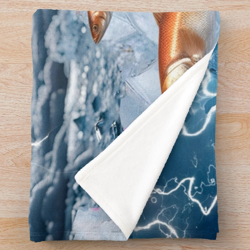 Lightning fish plush blanket with surreal, artistic design