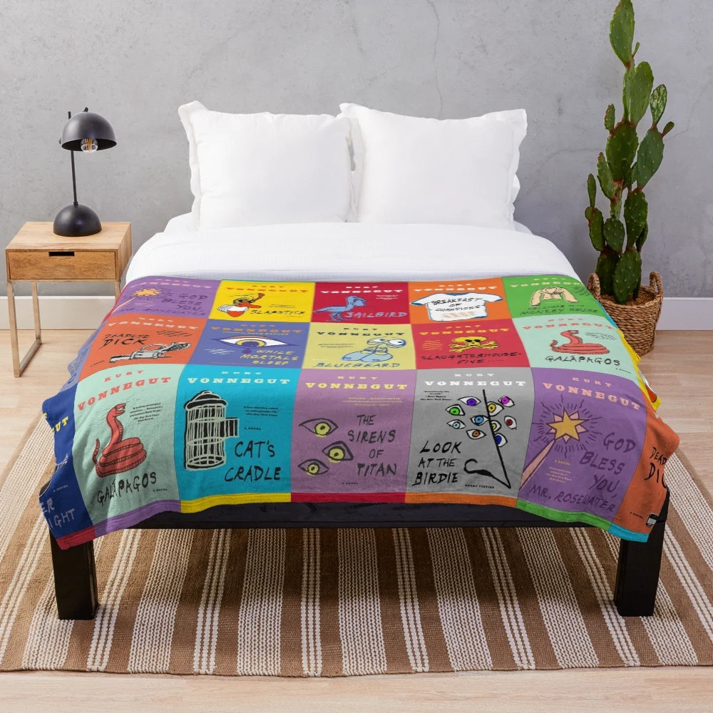 Kurt Vonnegut inspired plush blanket with classic book covers