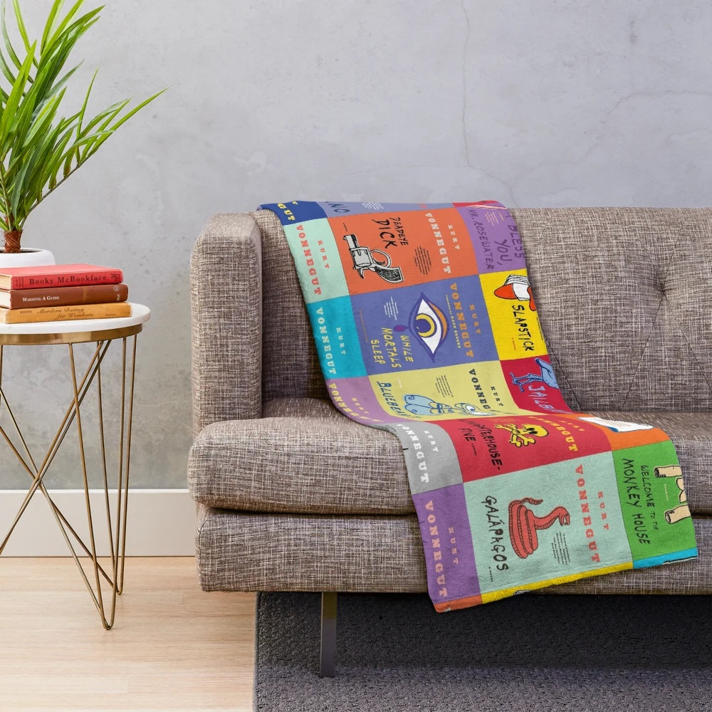 Kurt Vonnegut inspired plush blanket with classic book covers