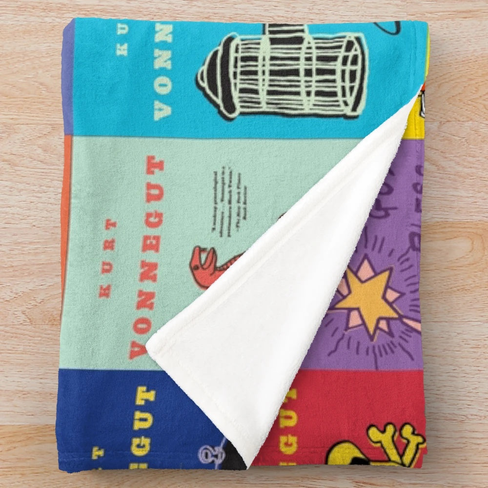 Kurt Vonnegut inspired plush blanket with classic book covers