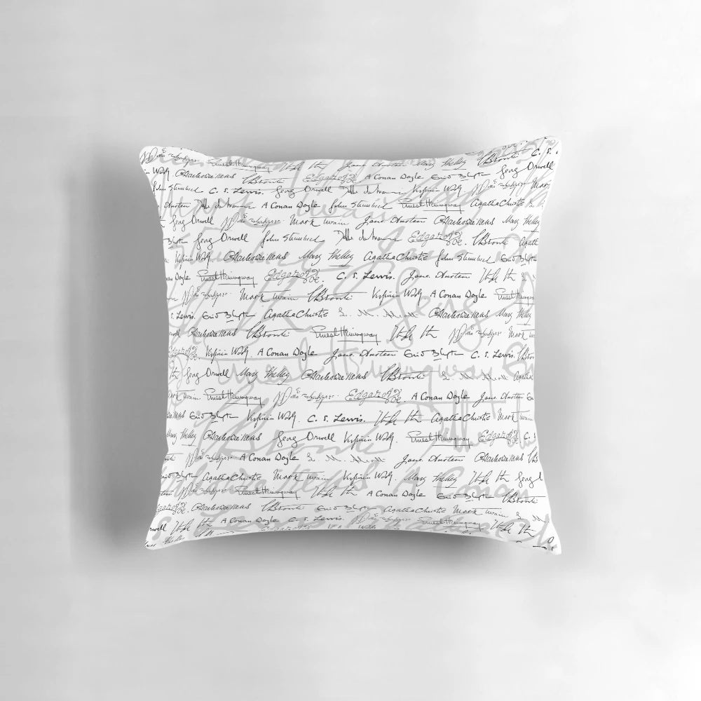 Plush pillow featuring a literary giants pattern, perfect for book lovers and bibliophiles.
