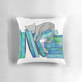 Blue Pillow with book and cat graphics, perfect for literary naps and bookworm snuggles