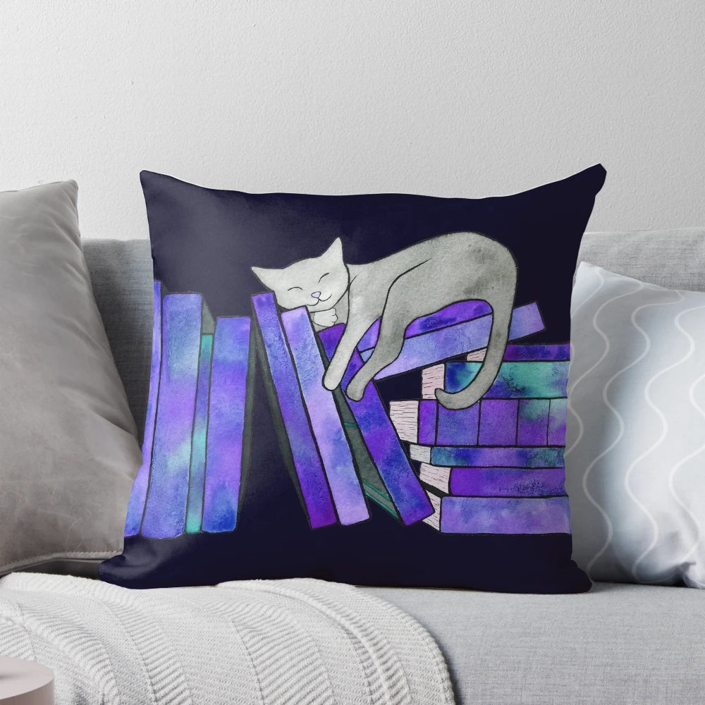 A soft, plush pillow with a literary design, perfect for book lovers and reading enthusiasts.