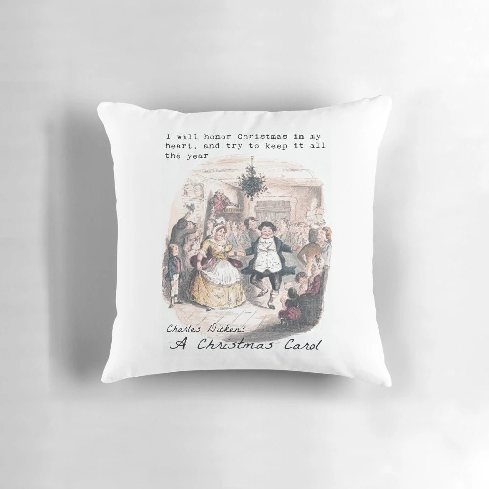 Pillow with quote from Charles Dickens' A Christmas Carol