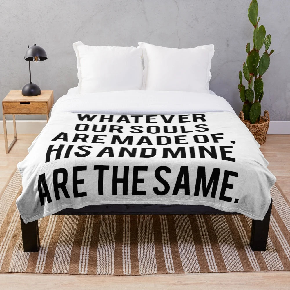 Cozy plush blanket featuring a quote from Emily Bronte's "After