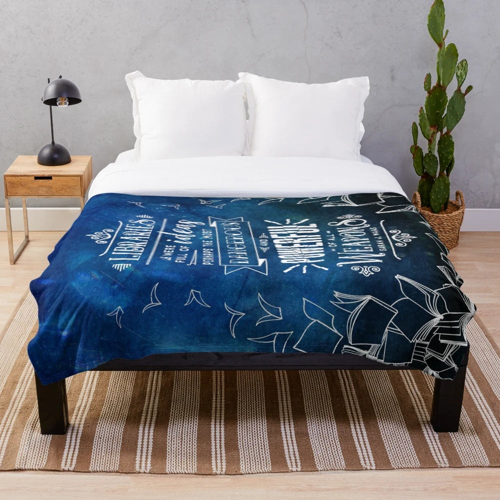 Cozy plush blanket with bookish, fantasy-inspired watercolor design