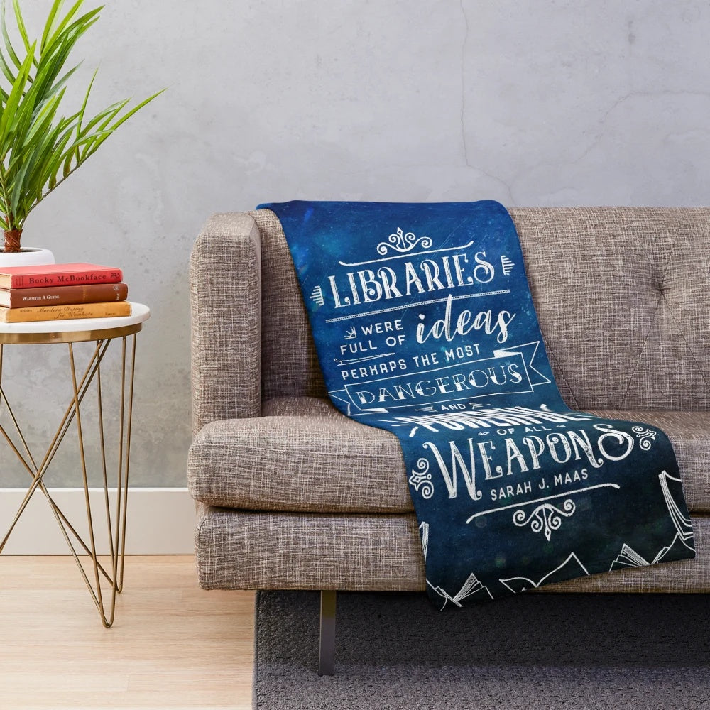 Cozy plush blanket with bookish, fantasy-inspired watercolor design