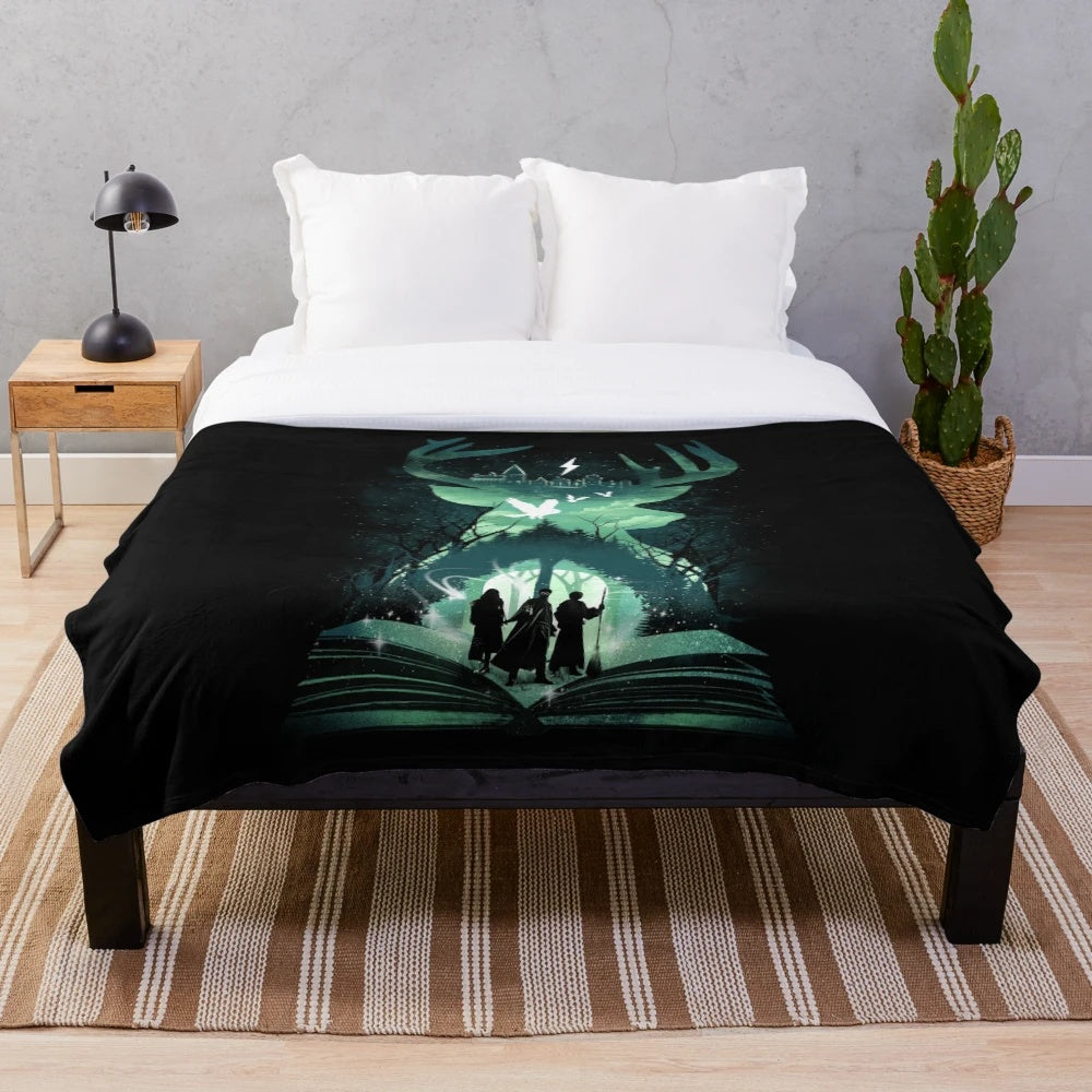 Cozy plush blanket with fantasy and literary design