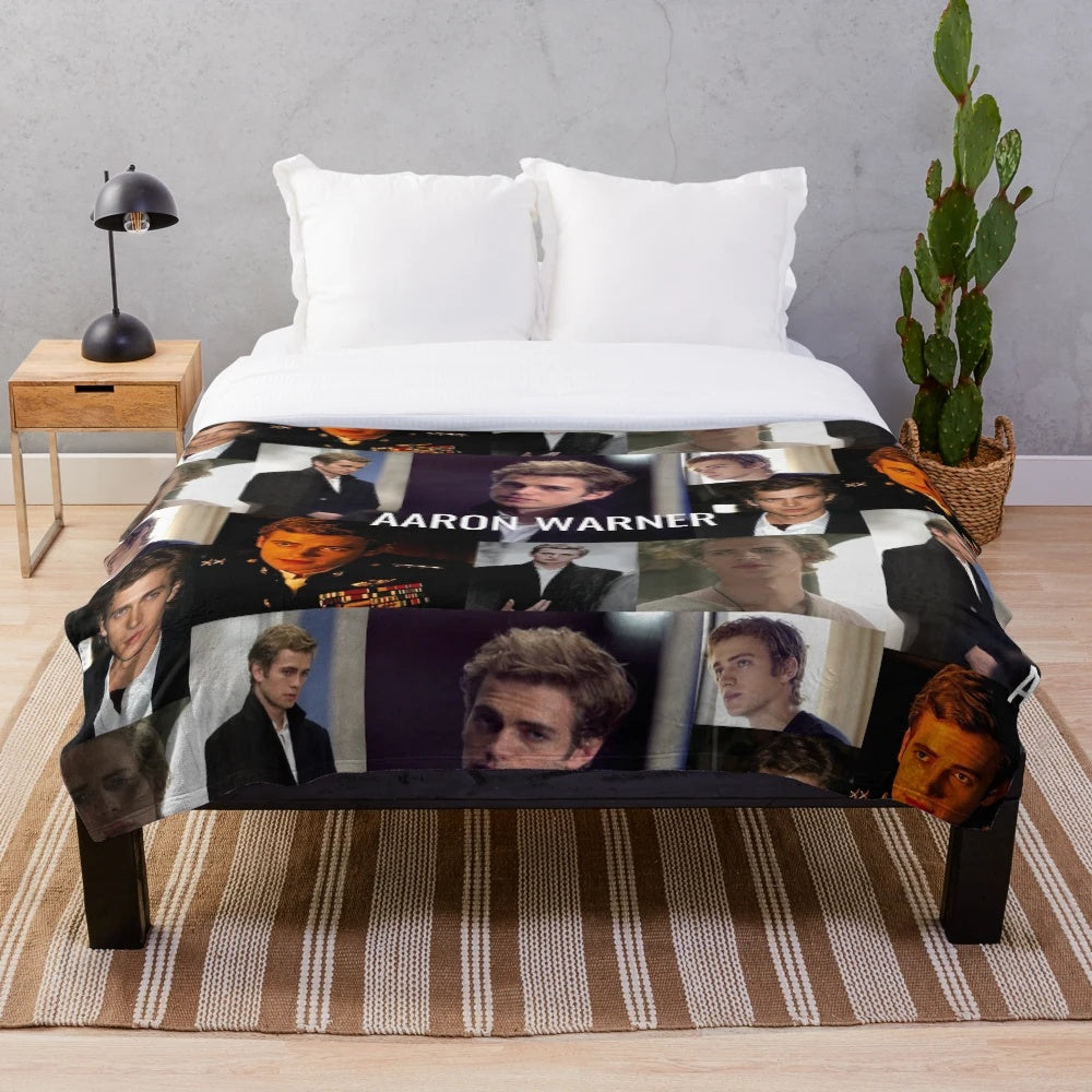 Aaron Warner inspired plush blanket with Shatter Me book cover artwork