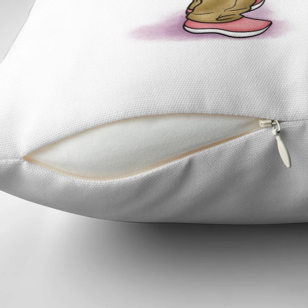 Illustrated pillow featuring a chic brunette girl reading a book, with the title "Literature My Utopia" and a literary, cozy aesthetic.
