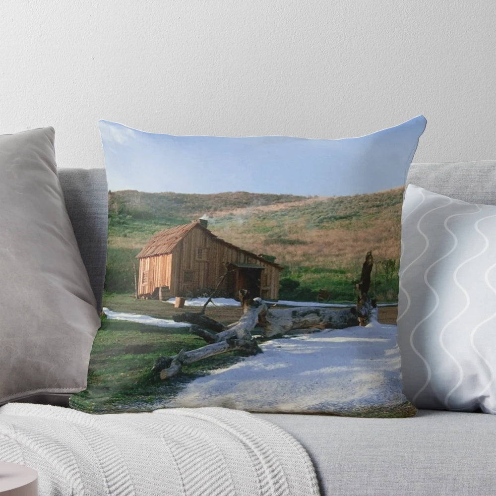 Soft, square pillow with 'Little House on the Prairie' themed design