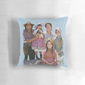 Soft, decorative pillow featuring the iconic "Little House on the Prairie" TV show characters and settings.