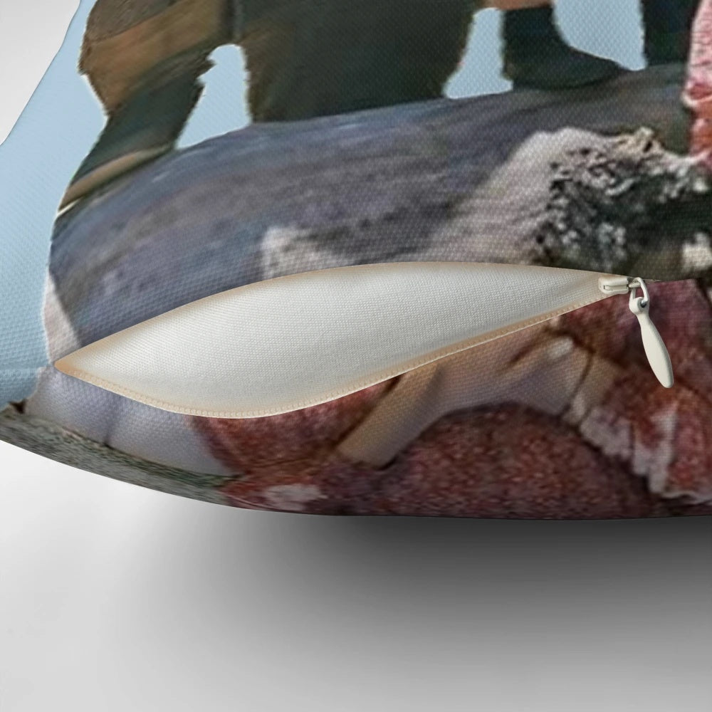 Soft, decorative pillow featuring the iconic "Little House on the Prairie" TV show characters and settings.