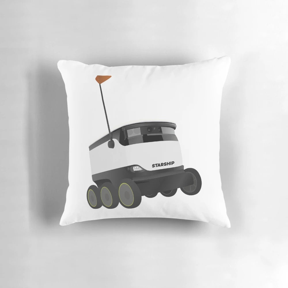 Soft and cuddly little starship robot pillow with cute design