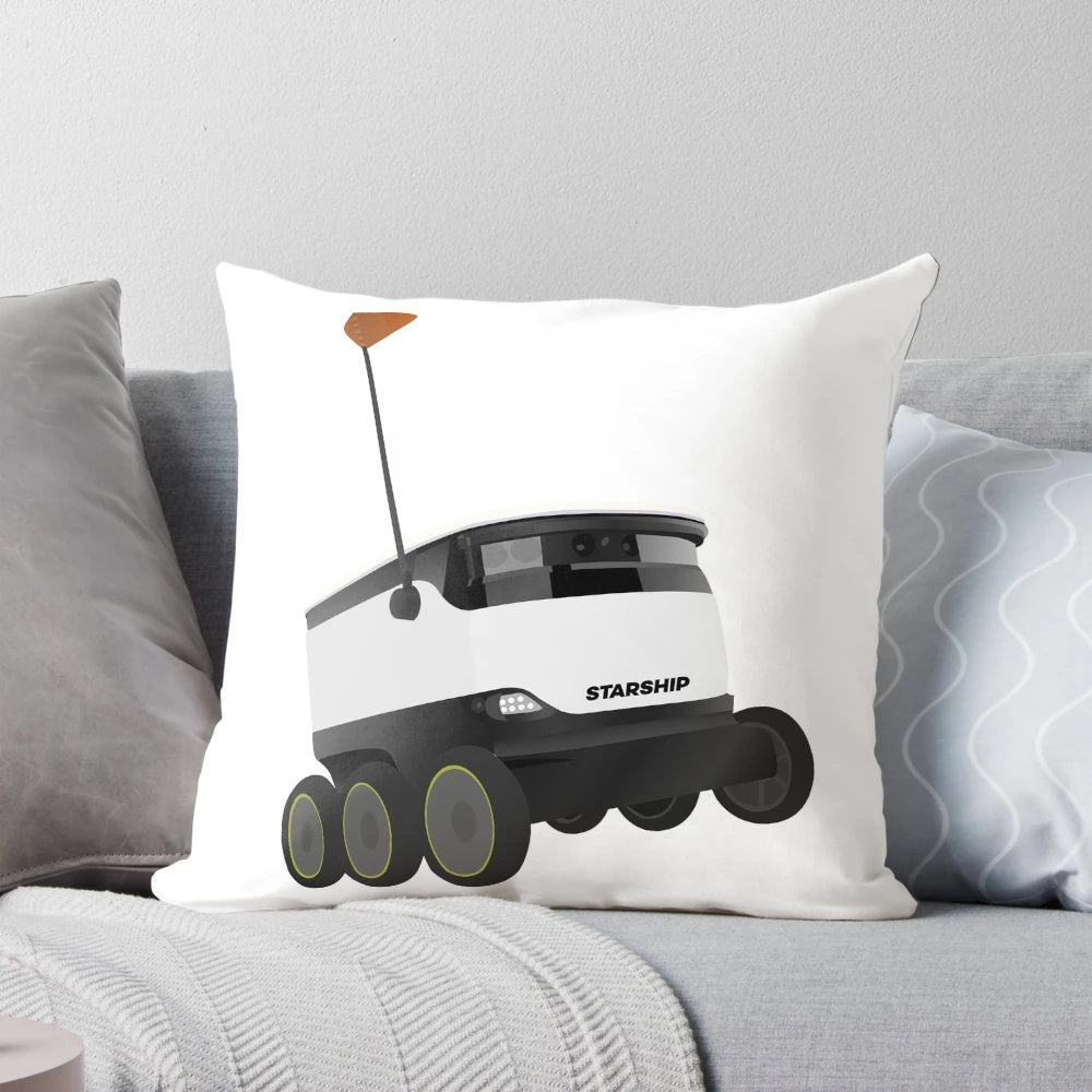 Soft and cuddly little starship robot pillow with cute design