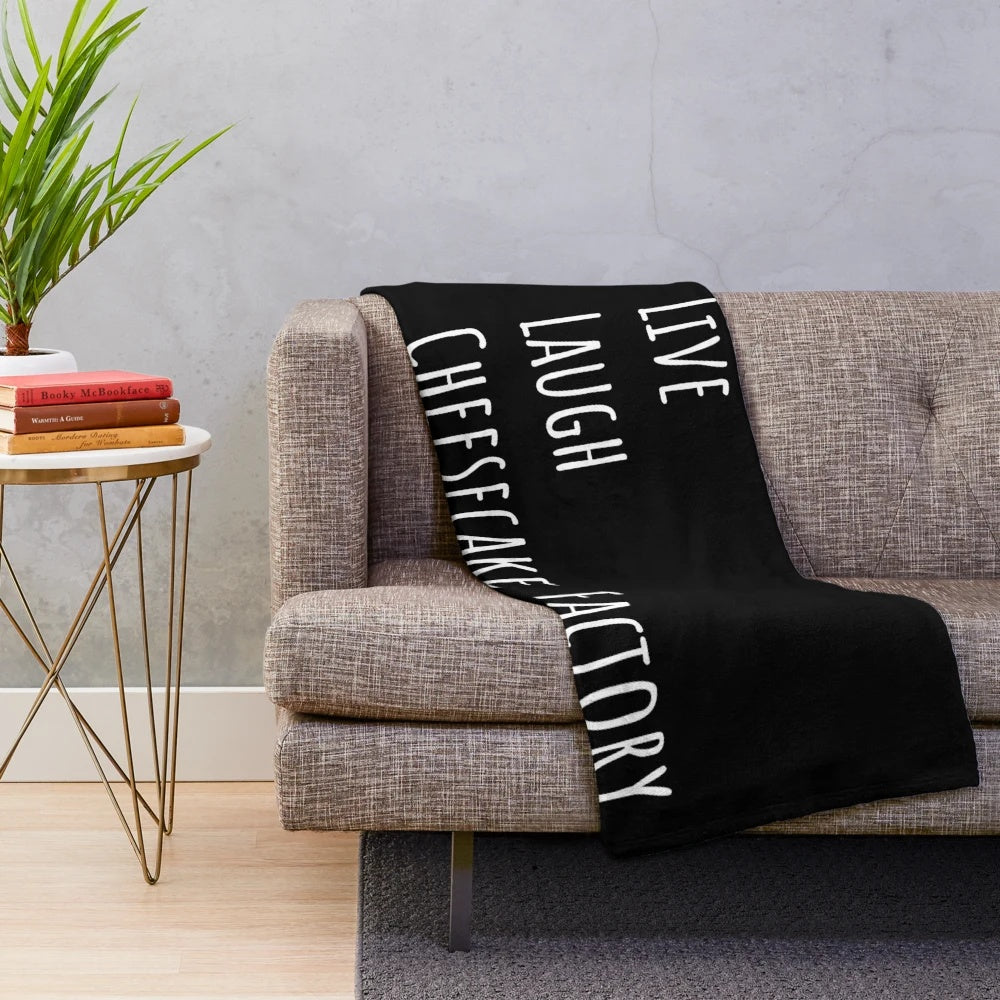 Live Laugh Cheesecake Factory" themed plush blanket for home decor
