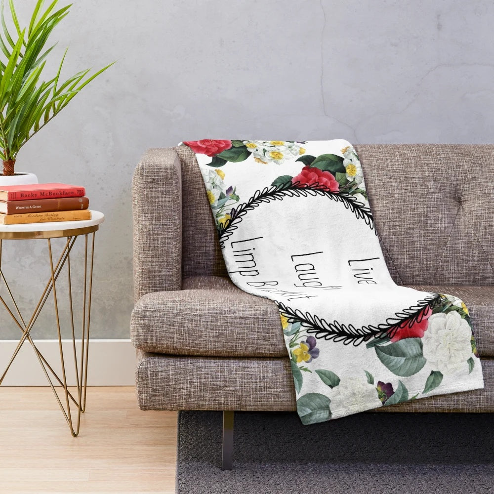 Live Laugh Love Plush Blanket with Limp Bizkit Inspired Floral Pattern