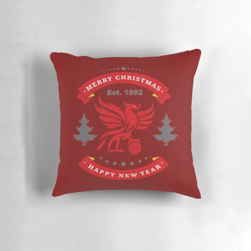Soft, festive Liverpool FC Christmas pillow with football and holiday design