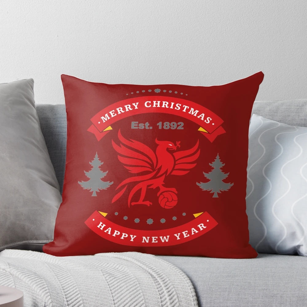 Soft, festive Liverpool FC Christmas pillow with football and holiday design