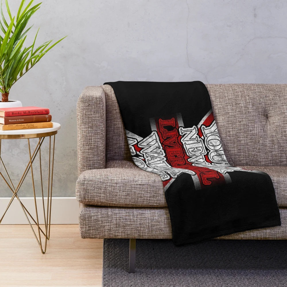 Liverpool Plush Blanket featuring the iconic "You'll Never Walk Alone" slogan